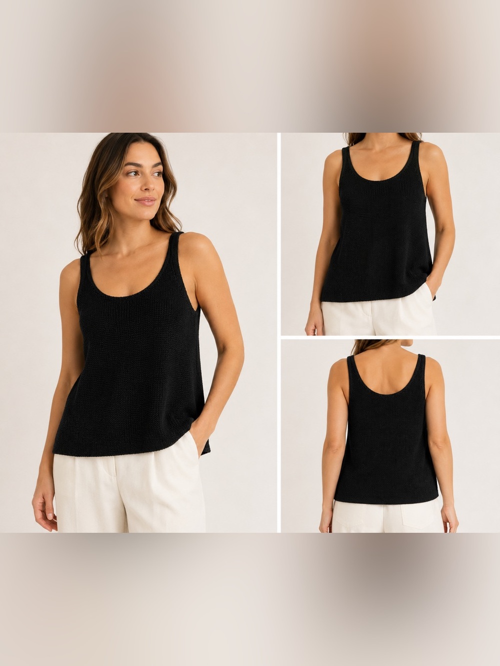 NWT Vince Black Knit Tank Top Sleeveless Scoop Neck Casual Size L